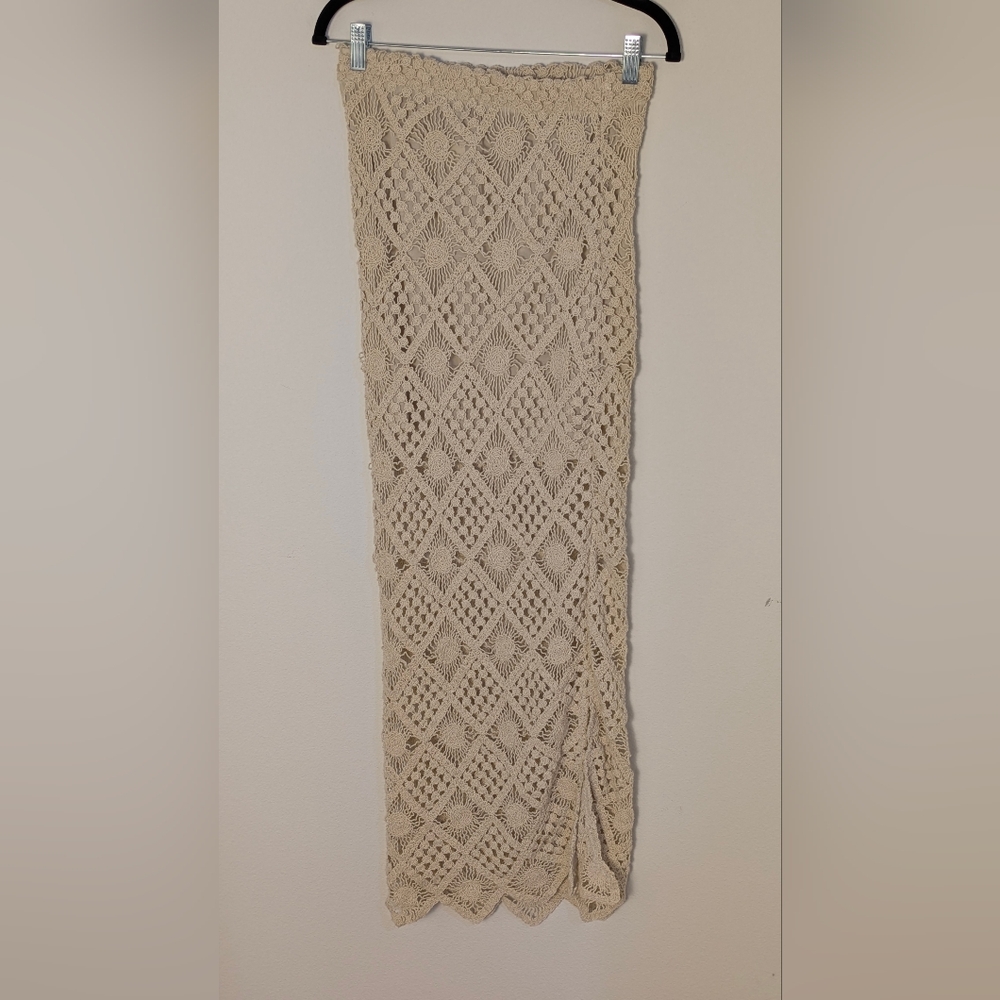 NWT Blue Rain Boho Diamond Crochet Maxi Skirt Cream/Tan Size S Festival Bohemia - Picture 2 of 13